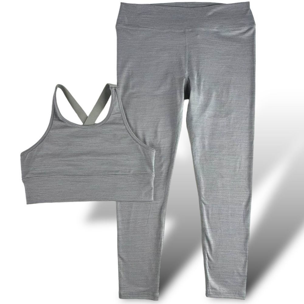 Scorpio Sol 2-Piece Activewear Set Youth‎ SZ 14/16 Gray Striped Bra Leggings EUC